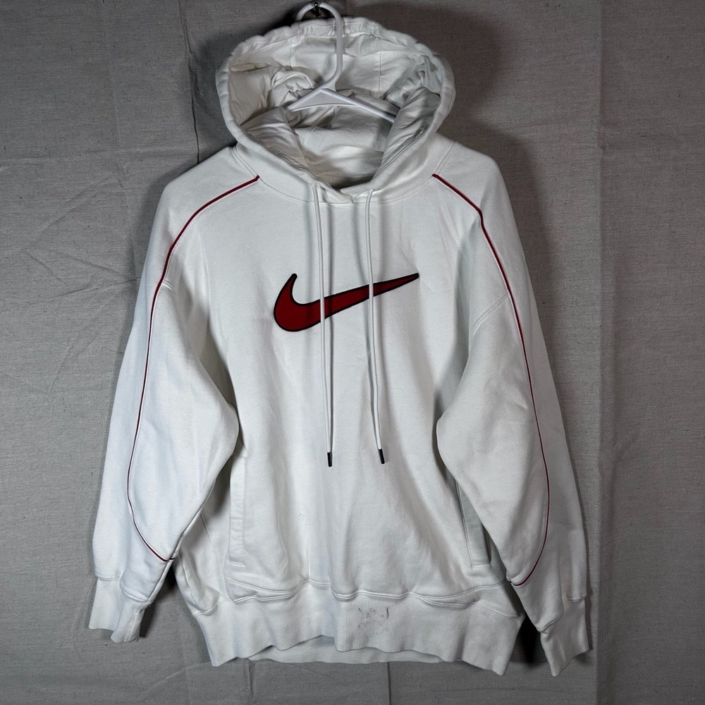 Nike Center Swoosh Hoodie White Red Vintage Pullover Mens Size Small